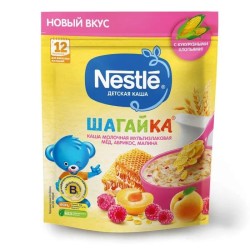 Каша молочная Nestle Шагайка мультизлаковая мед абрикос малина с кукурузными хлопьями с 12 мес 190 г